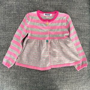 Primigi Kids Button A-line Sweater in Pink/Gray Stripe 12M/76